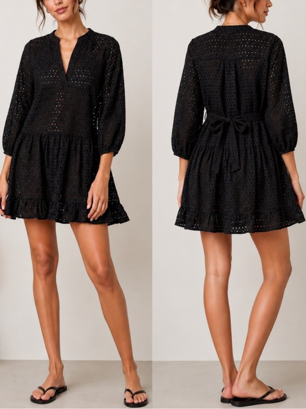 Shoshanna Umbrella Black Eyelet Boho Beach Resortwear Tunic Swim Coverup Dress